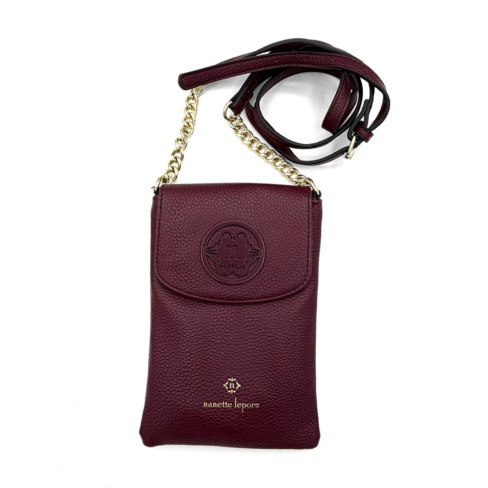 NANETTE LEPORE Burgundy Pebbled Vegan Leather Smartphone Crossbody Bag 8x5